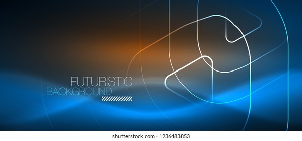 Neon blue color glowing techno lines, hi-tech futuristic abstract background template with geometric shapes, vector illustration