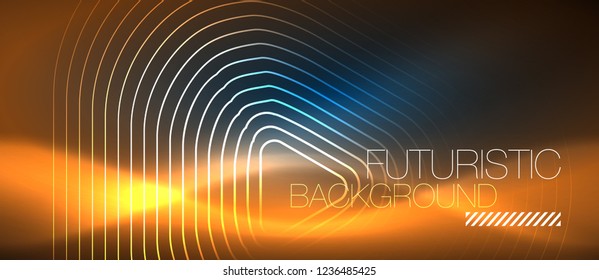 Neon blue color glowing techno lines, hi-tech futuristic abstract background template with geometric shapes, vector illustration