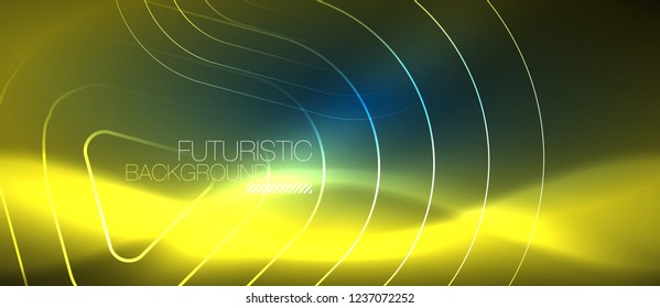 Neon blue color glowing techno lines, hi-tech futuristic abstract background template with geometric shapes, vector illustration