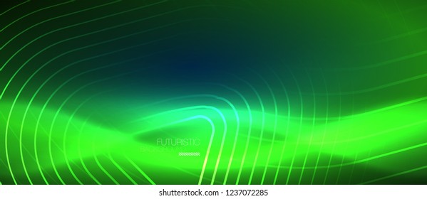 Neon blue color glowing techno lines, hi-tech futuristic abstract background template with geometric shapes, vector illustration
