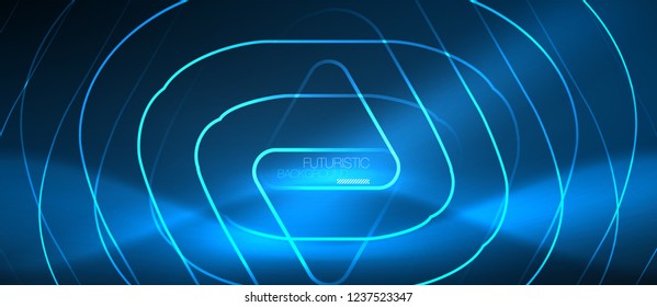 Neon blue color glowing techno lines, hi-tech futuristic abstract background template with geometric shapes, vector illustration