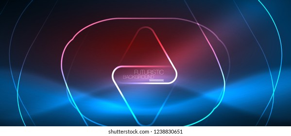 Neon blue color glowing techno lines, hi-tech futuristic abstract background template with geometric shapes, vector illustration