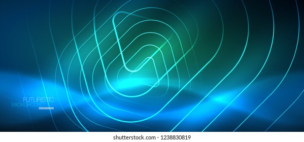 Neon blue color glowing techno lines, hi-tech futuristic abstract background template with geometric shapes, vector illustration