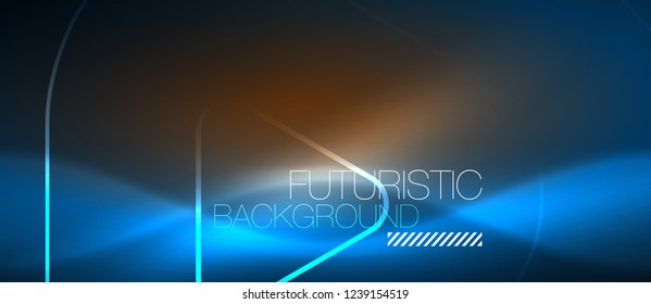 Neon blue color glowing techno lines, hi-tech futuristic abstract background template with geometric shapes, vector illustration