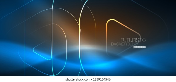 Neon blue color glowing techno lines, hi-tech futuristic abstract background template with geometric shapes, vector illustration