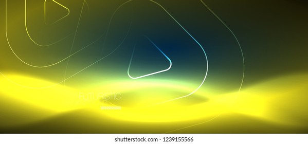 Neon blue color glowing techno lines, hi-tech futuristic abstract background template with geometric shapes, vector illustration