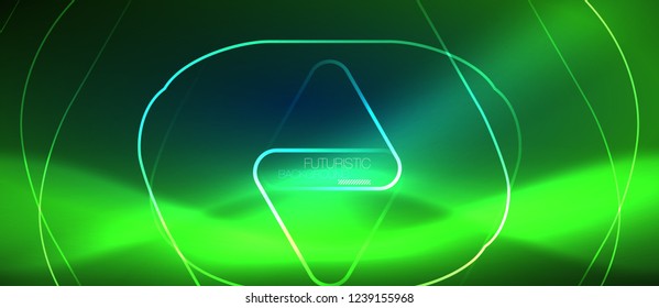 Neon blue color glowing techno lines, hi-tech futuristic abstract background template with geometric shapes, vector illustration