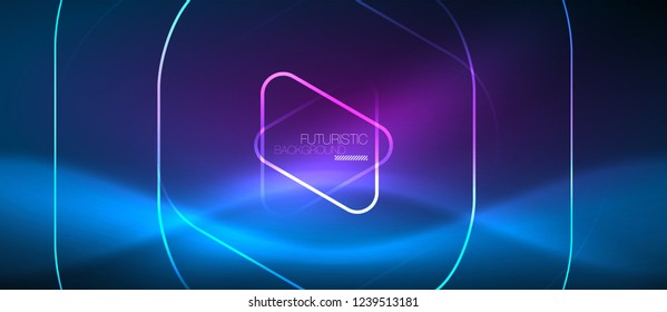 Neon blue color glowing techno lines, hi-tech futuristic abstract background template with geometric shapes, vector illustration - Shutterstock ID 1239513181