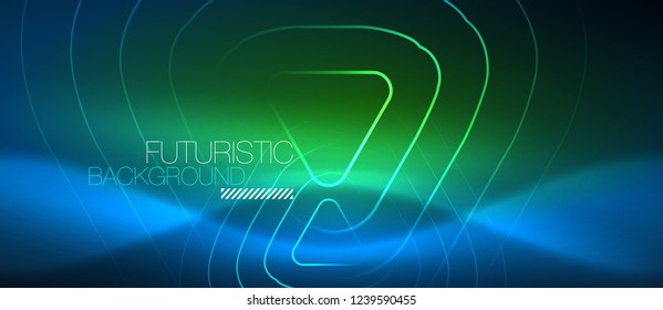 Neon blue color glowing techno lines, hi-tech futuristic abstract background template with geometric shapes, vector illustration