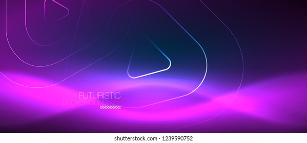 Neon blue color glowing techno lines, hi-tech futuristic abstract background template with geometric shapes, vector illustration