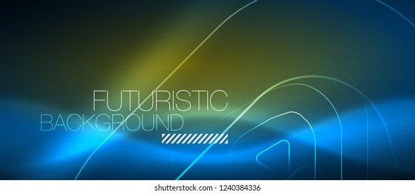 Neon blue color glowing techno lines, hi-tech futuristic abstract background template with geometric shapes, vector illustration