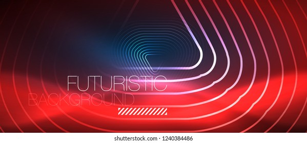Neon blue color glowing techno lines, hi-tech futuristic abstract background template with geometric shapes, vector illustration