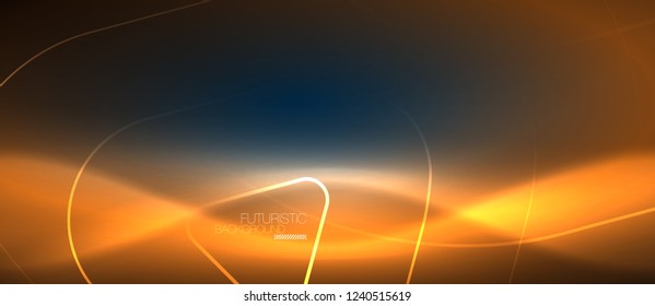 Neon blue color glowing techno lines, hi-tech futuristic abstract background template with geometric shapes, vector illustration