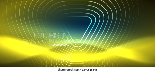Neon blue color glowing techno lines, hi-tech futuristic abstract background template with geometric shapes, vector illustration