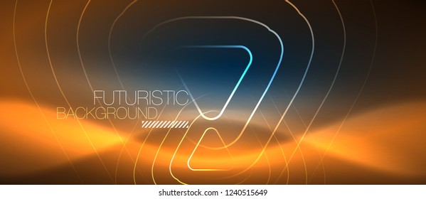 Neon blue color glowing techno lines, hi-tech futuristic abstract background template with geometric shapes, vector illustration