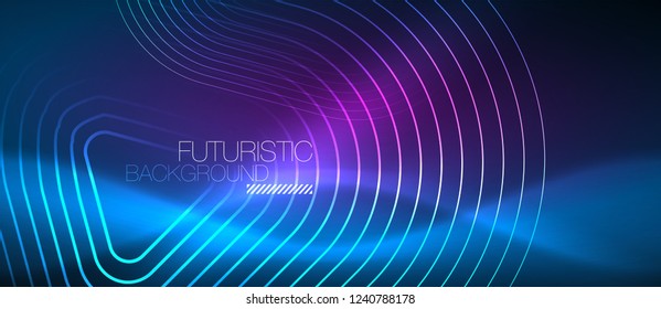 Neon blue color glowing techno lines, hi-tech futuristic abstract background template with geometric shapes, vector illustration