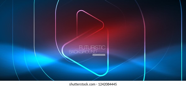 Neon blue color glowing techno lines, hi-tech futuristic abstract background template with geometric shapes, vector illustration