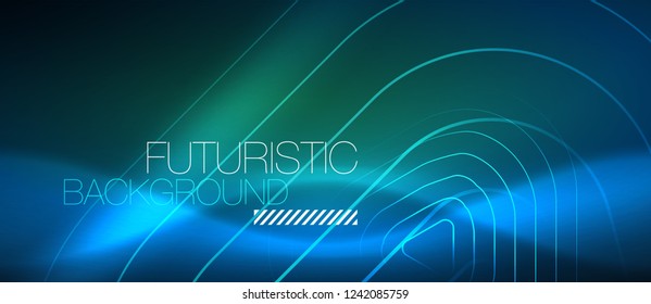 Neon blue color glowing techno lines, hi-tech futuristic abstract background template with geometric shapes, vector illustration