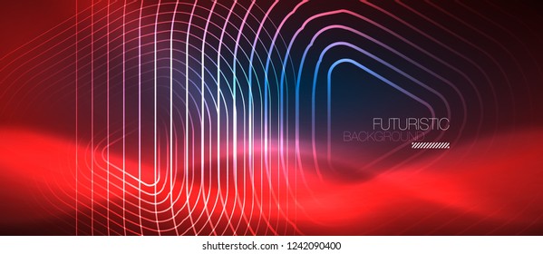 Neon blue color glowing techno lines, hi-tech futuristic abstract background template with geometric shapes, vector illustration