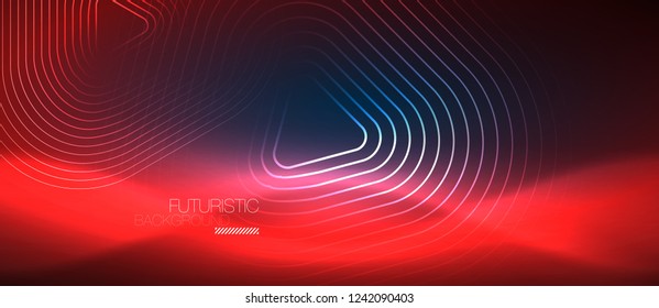 Neon blue color glowing techno lines, hi-tech futuristic abstract background template with geometric shapes, vector illustration