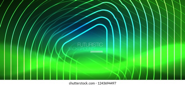 Neon blue color glowing techno lines, hi-tech futuristic abstract background template with geometric shapes, vector illustration