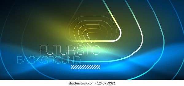 Neon blue color glowing techno lines, hi-tech futuristic abstract background template with geometric shapes, vector illustration