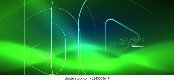 Neon blue color glowing techno lines, hi-tech futuristic abstract background template with geometric shapes, vector illustration