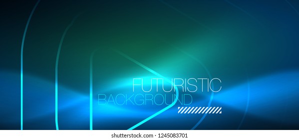 Neon blue color glowing techno lines, hi-tech futuristic abstract background template with geometric shapes, vector illustration