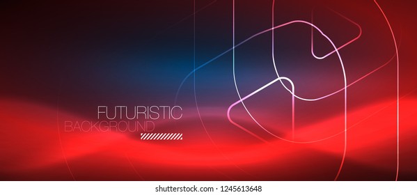 Neon blue color glowing techno lines, hi-tech futuristic abstract background template with geometric shapes, vector illustration