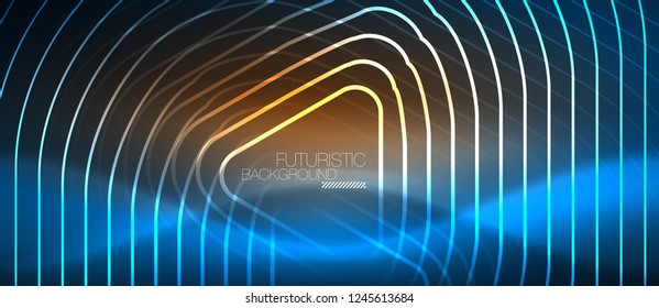 Neon blue color glowing techno lines, hi-tech futuristic abstract background template with geometric shapes, vector illustration