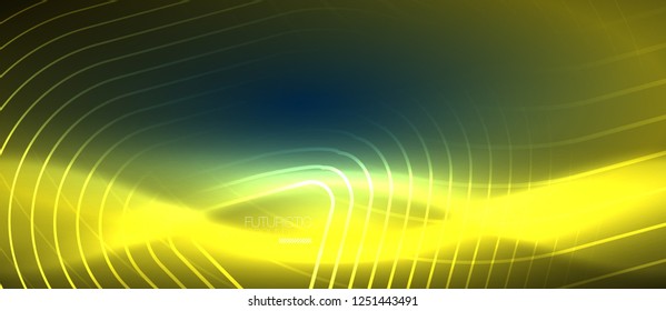 Neon blue color glowing techno lines, hi-tech futuristic abstract background template with geometric shapes, vector illustration
