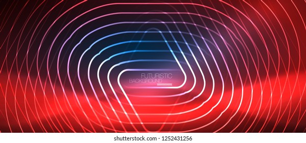 Neon blue color glowing techno lines, hi-tech futuristic abstract background template with geometric shapes, vector illustration