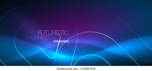 Neon blue color glowing techno lines, hi-tech futuristic abstract background template with geometric shapes, vector illustration