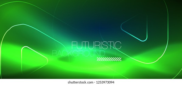 Neon blue color glowing techno lines, hi-tech futuristic abstract background template with geometric shapes, vector illustration