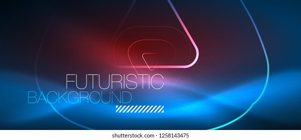 Neon blue color glowing techno lines, hi-tech futuristic abstract background template with geometric shapes, vector illustration