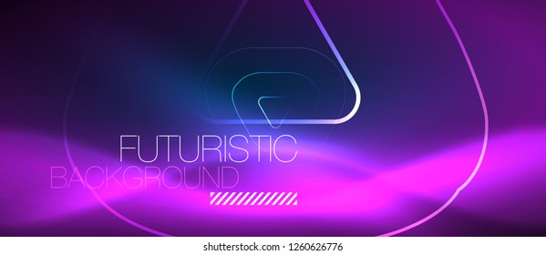 Neon blue color glowing techno lines, hi-tech futuristic abstract background template with geometric shapes, vector illustration