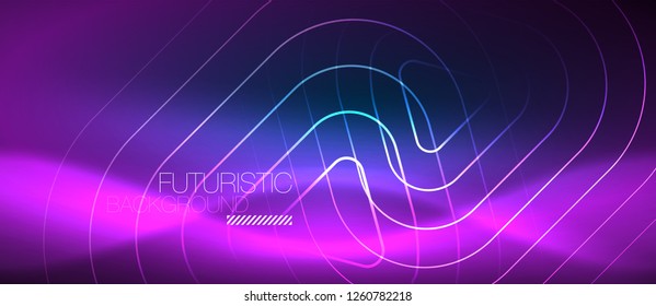 Neon blue color glowing techno lines, hi-tech futuristic abstract background template with geometric shapes, vector illustration