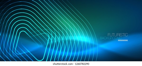 Neon blue color glowing techno lines, hi-tech futuristic abstract background template with geometric shapes, vector illustration