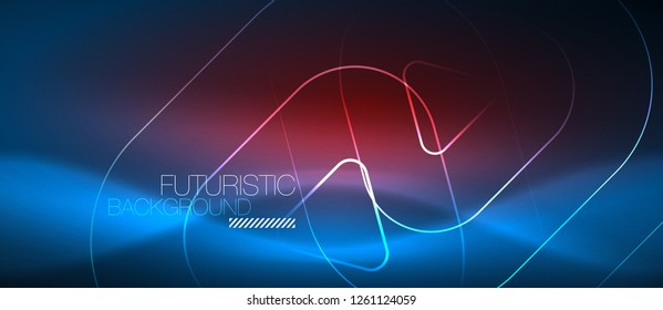 Neon blue color glowing techno lines, hi-tech futuristic abstract background template with geometric shapes, vector illustration