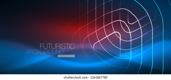 Neon blue color glowing techno lines, hi-tech futuristic abstract background template with geometric shapes, vector illustration