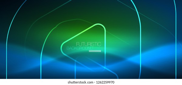 Neon blue color glowing techno lines, hi-tech futuristic abstract background template with geometric shapes, vector illustration