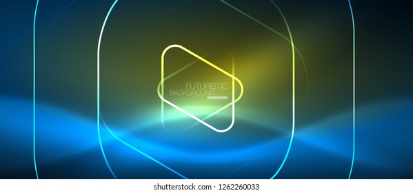 Neon blue color glowing techno lines, hi-tech futuristic abstract background template with geometric shapes, vector illustration
