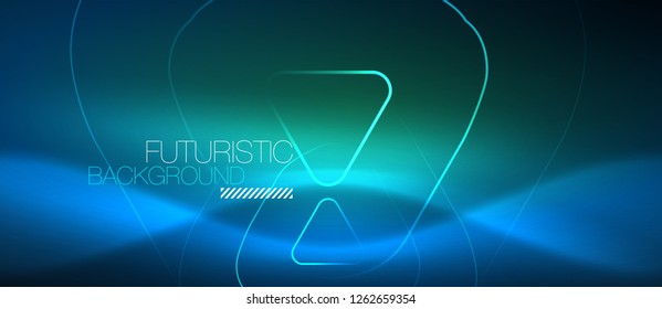 Neon blue color glowing techno lines, hi-tech futuristic abstract background template with geometric shapes, vector illustration