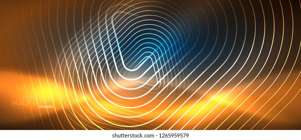 Neon blue color glowing techno lines, hi-tech futuristic abstract background template with geometric shapes, vector illustration