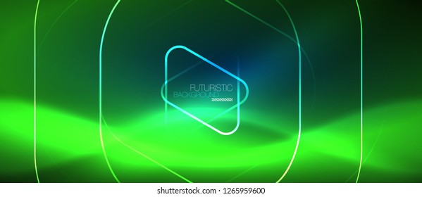 Neon blue color glowing techno lines, hi-tech futuristic abstract background template with geometric shapes, vector illustration