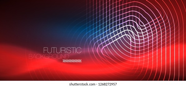 Neon blue color glowing techno lines, hi-tech futuristic abstract background template with geometric shapes, vector illustration
