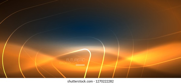 Neon blue color glowing techno lines, hi-tech futuristic abstract background template with geometric shapes, vector illustration