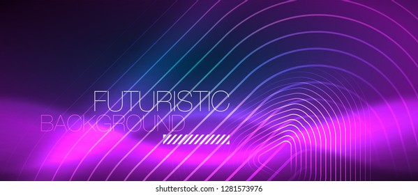 Neon blue color glowing techno lines, hi-tech futuristic abstract background template with geometric shapes, vector illustration