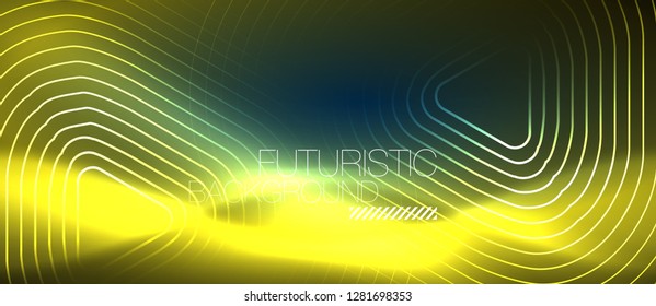 Neon blue color glowing techno lines, hi-tech futuristic abstract background template with geometric shapes, vector illustration