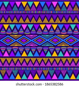 neon blue colors tribal vector seamless navajo pattern. 
